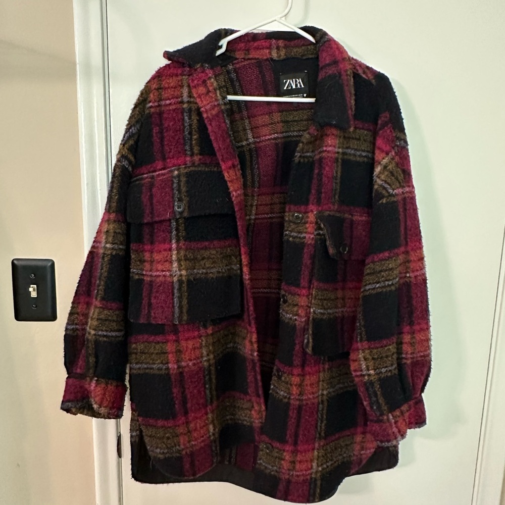 Zara Checkered Jacket in Burgundy and Black